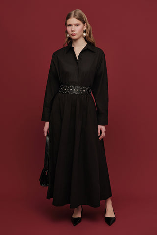 Katy Gabardine Shirred Skirt Black
