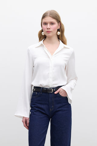 Satin Slim Fit Shirt Ecru