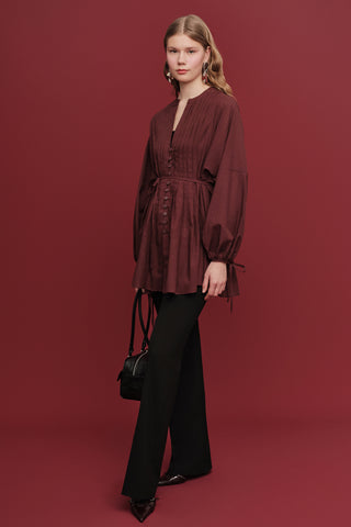 Voile Tunic With Pleat Details Burgundy