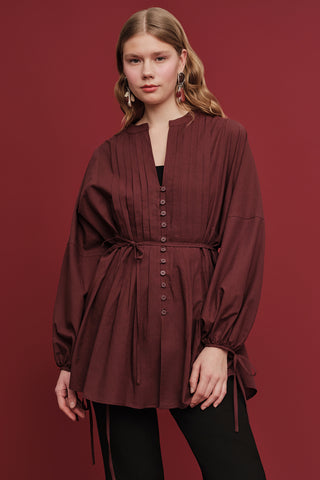 Voile Tunic With Pleat Details Burgundy