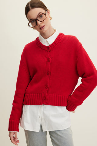 Cotton Knit Cardigan Red