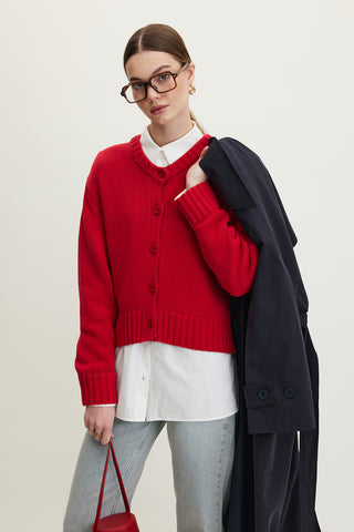 Cotton Knit Cardigan Red