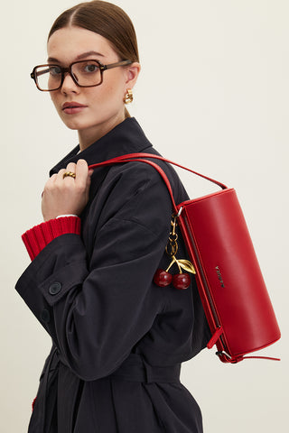 Faux Leather Cylinder Shoulder Bag Red