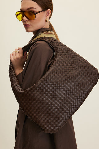 Frances Large Knit Bag Dark Brown