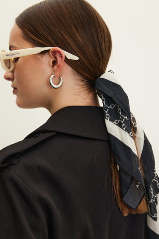 Patterned Cotton Scarf Navy Blue Monogram