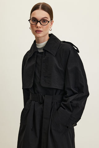 Technical Fabric Oversize Trench Coat Black