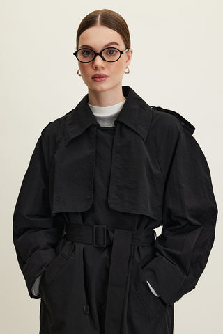 Technical Fabric Oversize Trench Coat Black