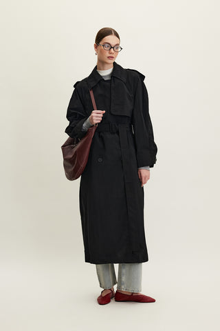 Technical Fabric Oversize Trench Coat Black
