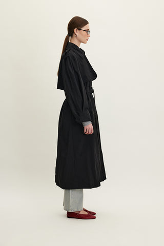 Technical Fabric Oversize Trench Coat Black