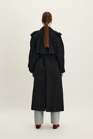 Technical Fabric Oversize Trench Coat Black