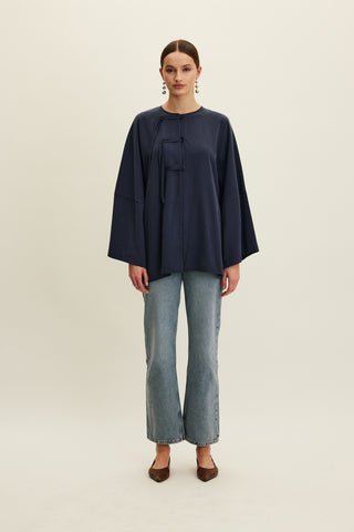 Tencel Shirt With Tie Detail Navy Blue