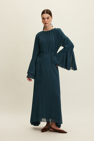 Ruffled Chiffon Dress Teal