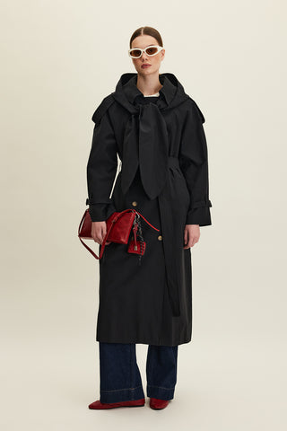 Tokyo Hooded Trench Coat Black