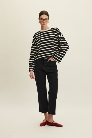 Striped Cropped Oversized Sweatshirt Black Stripe