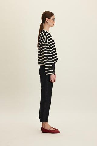 Striped Cropped Oversized Sweatshirt Black Stripe