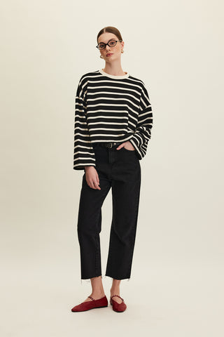 Striped Cropped Oversized Sweatshirt Black Stripe