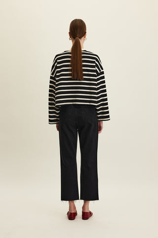 Striped Cropped Oversized Sweatshirt Black Stripe
