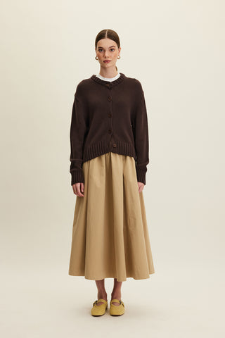 Katy Gabardine Shirred Skirt Camel