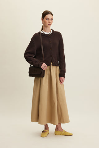 Katy Gabardine Shirred Skirt Camel
