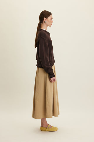 Katy Gabardine Shirred Skirt Camel