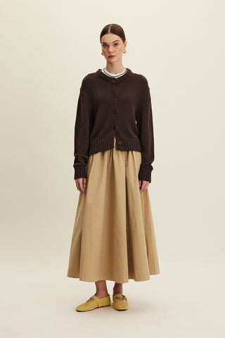 Katy Gabardine Shirred Skirt Camel