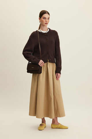 Katy Gabardine Shirred Skirt Camel