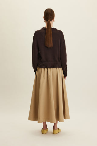 Katy Gabardine Shirred Skirt Camel