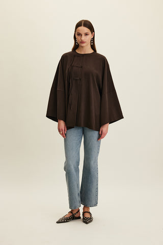 Tencel Shirt With Tie Detail Brown