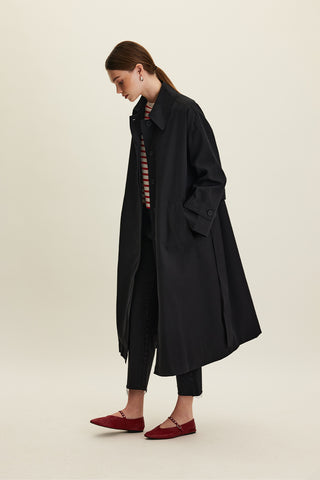 Oversized Belted Gabardine Trench Black