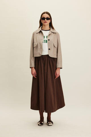 Katy Gabardine Shirred Skirt Brown