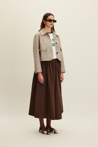 Katy Gabardine Shirred Skirt Brown