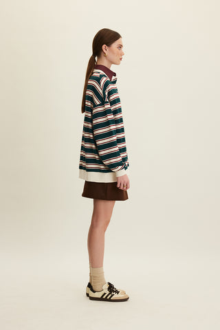 Polo Collar Oversized Sweatshirt Green