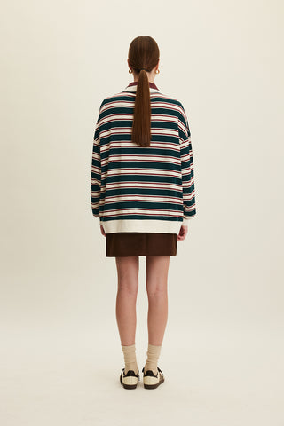 Polo Collar Oversized Sweatshirt Green