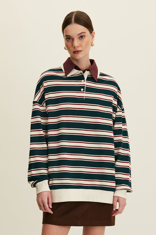 Polo Collar Oversized Sweatshirt Green