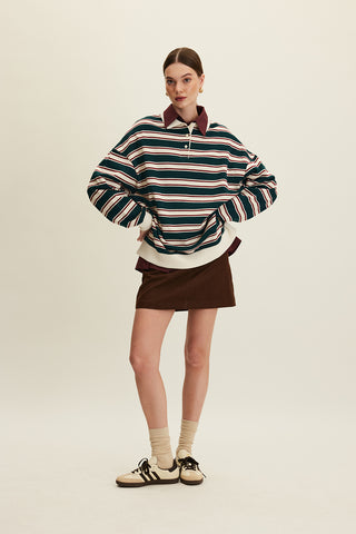 Polo Collar Oversized Sweatshirt Green