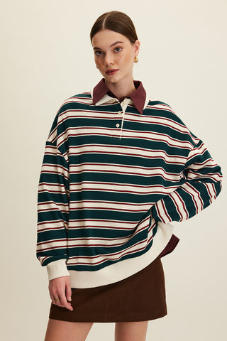 Polo Collar Oversized Sweatshirt Green