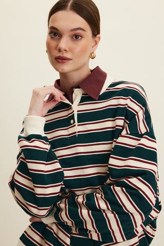 Polo Collar Oversized Sweatshirt Green