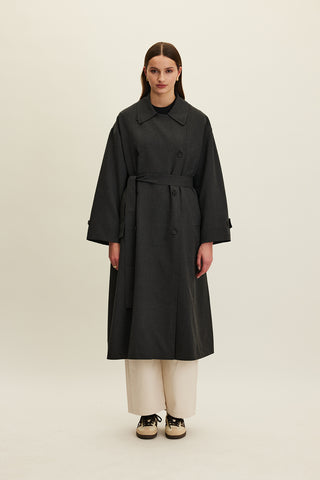Nicola Double Breasted Trench Coat Anthracite