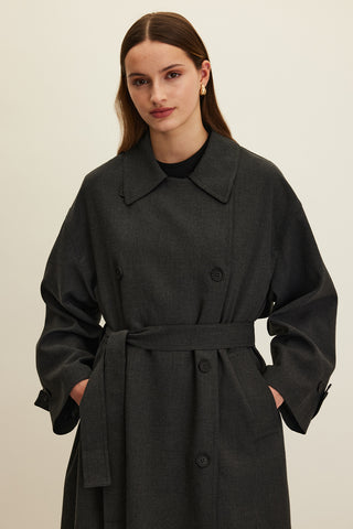 Nicola Double Breasted Trench Coat Anthracite