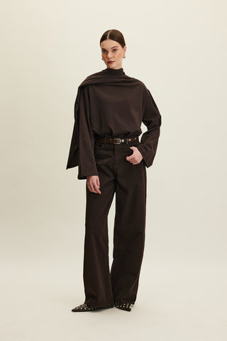 Gabardine Baggy Trousers Brown