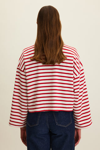 Striped Cropped Oversized Sweatshirt Red Stripe