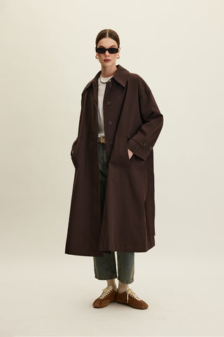 Oversized Belted Gabardine Trench Dark Brown