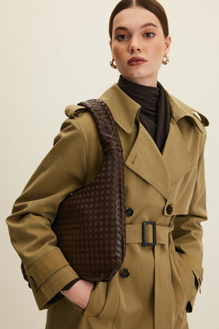 Frances Large Knit Bag Dark Brown