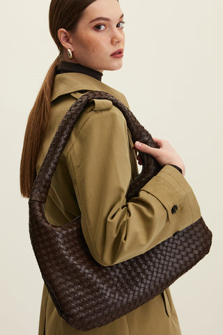 Frances Large Knit Bag Dark Brown