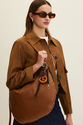 Soft Faux Leather Oval Shoulder Bag Camel