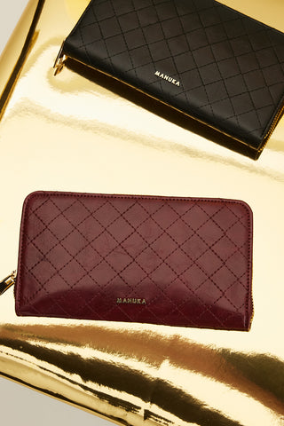 Quilted Zip-Around Wallet Burgundy
