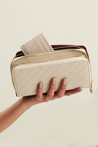 Quilted Wallet With Cardholder Beige