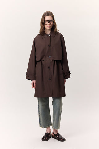 Adjustable Waist Lightweight Trench Coat Chocolate