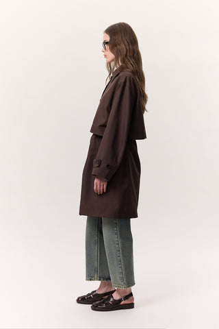 Adjustable Waist Lightweight Trench Coat Chocolate