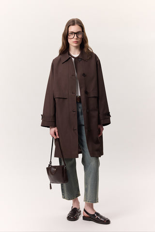 Adjustable Waist Lightweight Trench Coat Chocolate